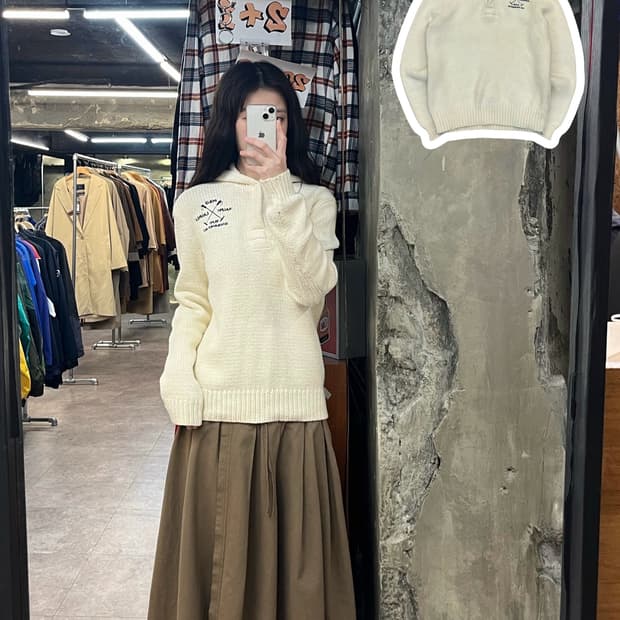 폴로 랄프로렌 헤비 코튼 후드 니트 스웨터 아이보리 M #csz3428 