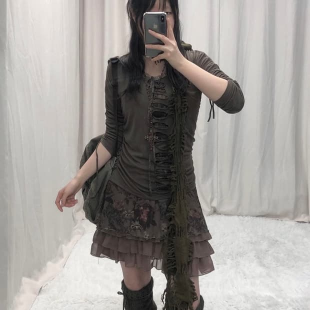 선가든파티 그런지 빈티지 코디 세트 코디셋