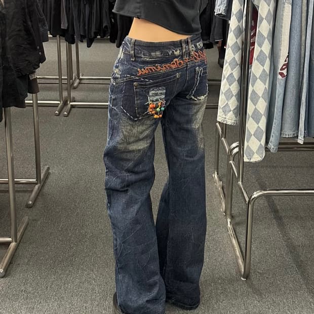 L)Japanese vintage y2k 비즈 디테일 로우라이즈 부츠컷