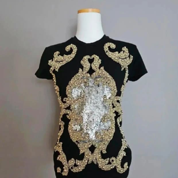 Balmain 발망 골드장식 블랙 티셔츠