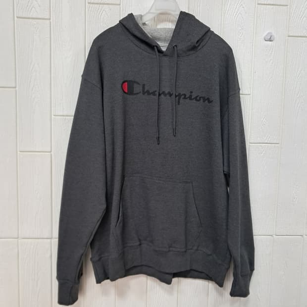 챔피온 로고 기모  후드티 다크 그레이 L