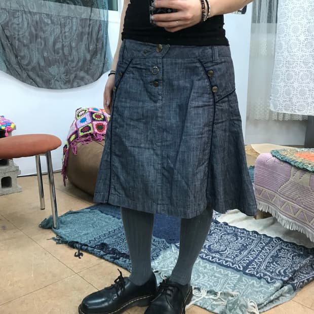 뱅뱅 여성 데님 미디스커트 