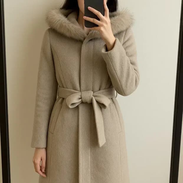 ISABEY 알파카 폭스퍼 후드코트