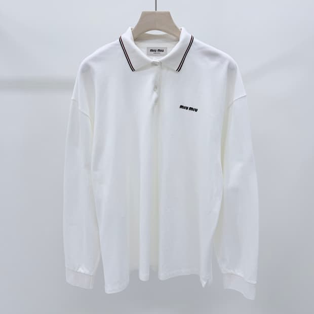 [S+급/2XL] 미우미우 폴로 긴팔 카라티 화이트