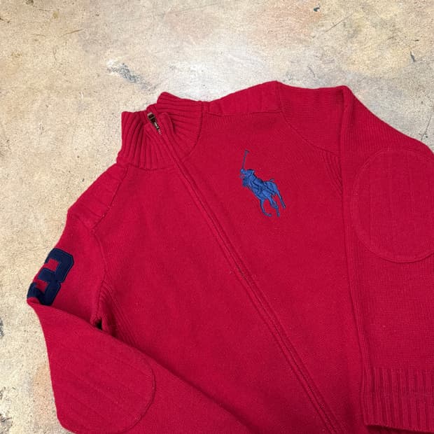 폴로 랄프로렌 빅포니 레드 니트 집업 