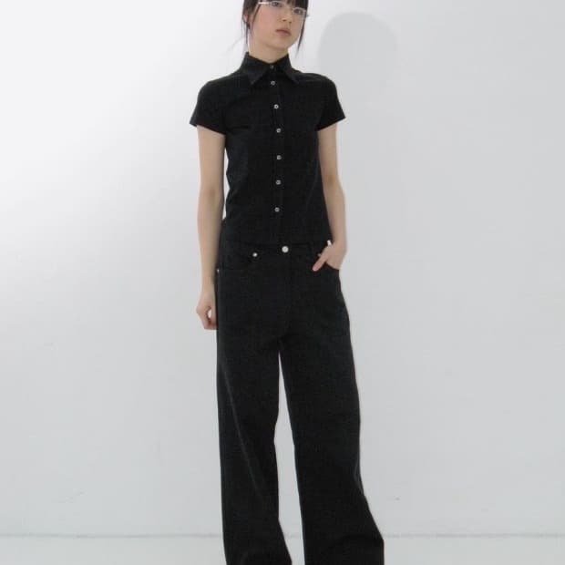 [S] 리포스 져지 실켓 반팔 셔츠 블랙