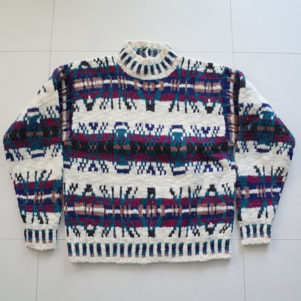 90s 울리치 에스닉 나바호 아즈텍 패턴 헤비 울 니트 (XL) 