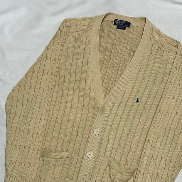 XL 폴로랄프로렌 베이지 케이블 브이넥 가디건