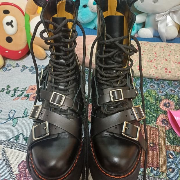 R13 알써틴 블랙스트랩 더블스택부츠