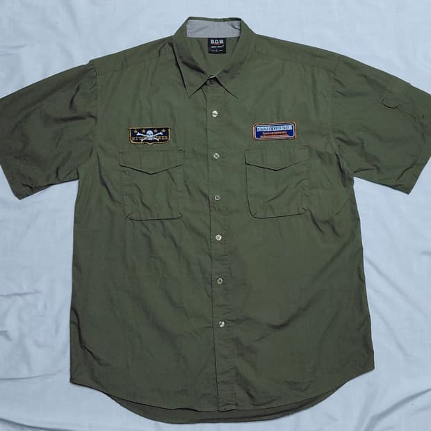 [L] B.D.W 바디웨이브 밀리터리 패치 워크 셔츠 카키 (빈티지)