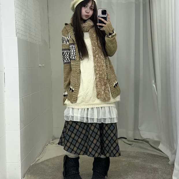 베이지 하구미 모리걸 니트원피스 코디세트