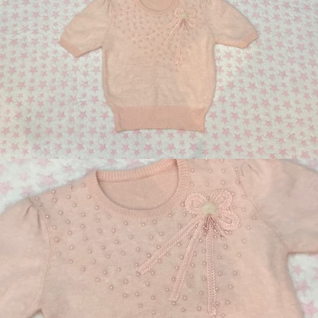 앙고라 연핑크 반팔 니트