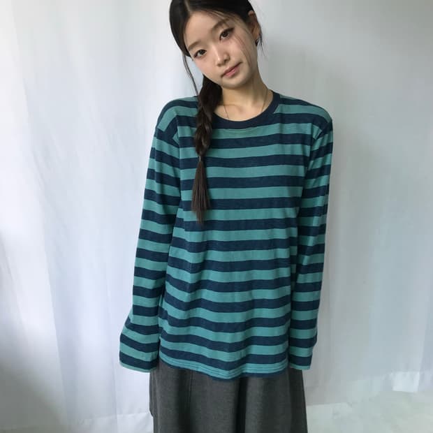 민트 스트라이프 롱슬리브