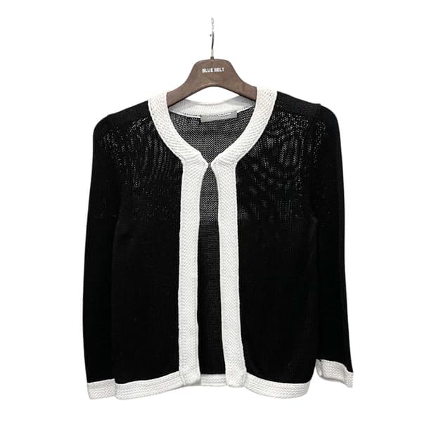 띠어리 럭스 오픈 프론트 배색 가디건 원버클 디테일 블랙