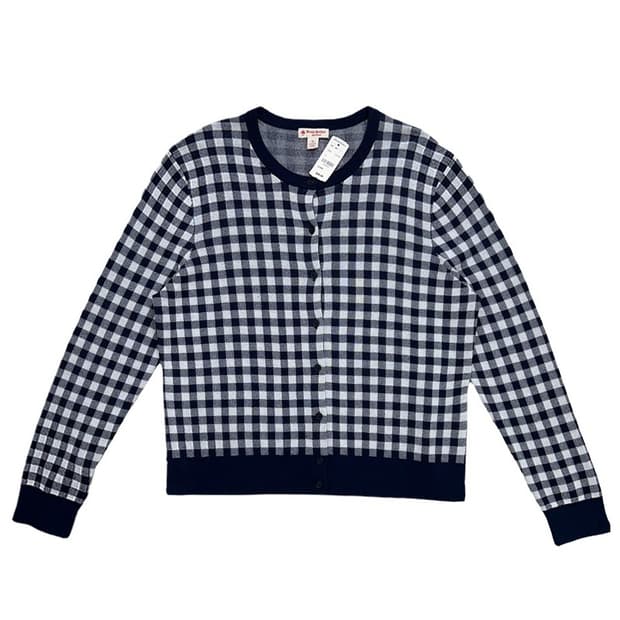 새상품 브룩스 브라더스 네이비 깅엄 체크 가디건 XL