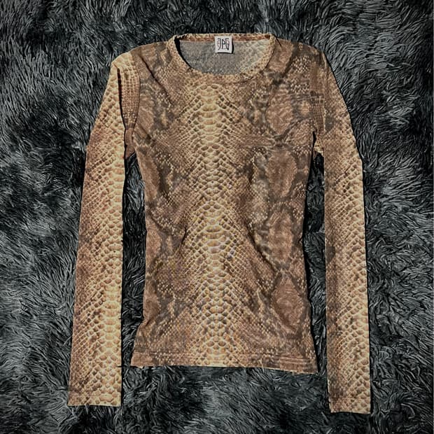 Jean Paul Gaultier 뱀 무늬 브라운 시스루 메쉬 롱슬리브