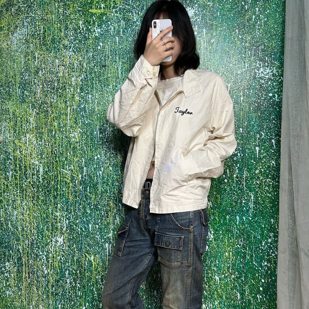 챔피온 화이트 블루종 집업 자켓 L