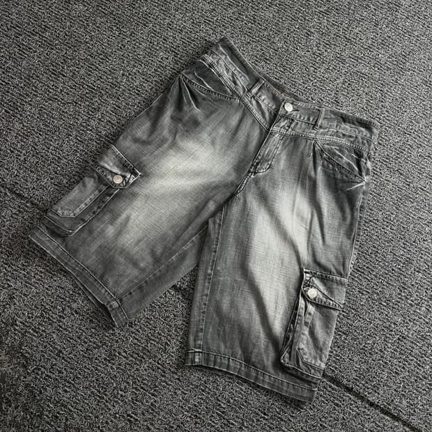 빈티지 아카이브 흑청 구르카 워싱 데님 버뮤다 팬츠 4125