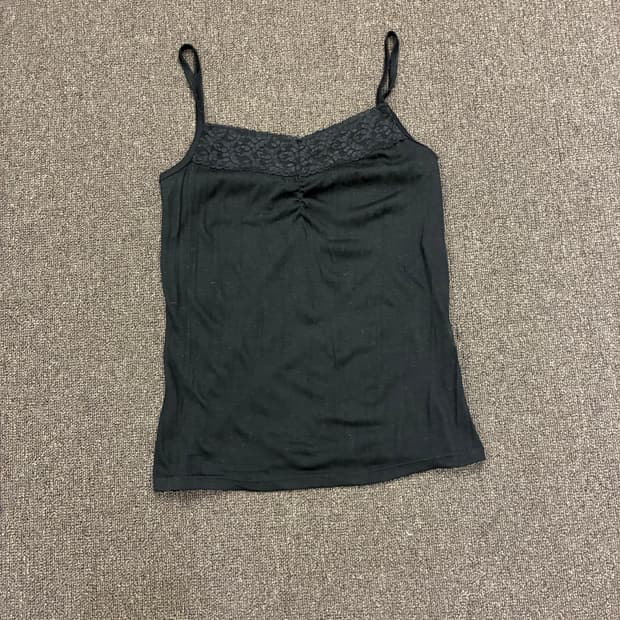 L)Japanese vintage 여성 레이스 디테일 블랙 나시