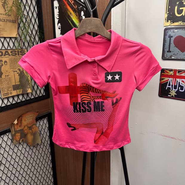 Hot Pink Reprint Collar T-Shirt 