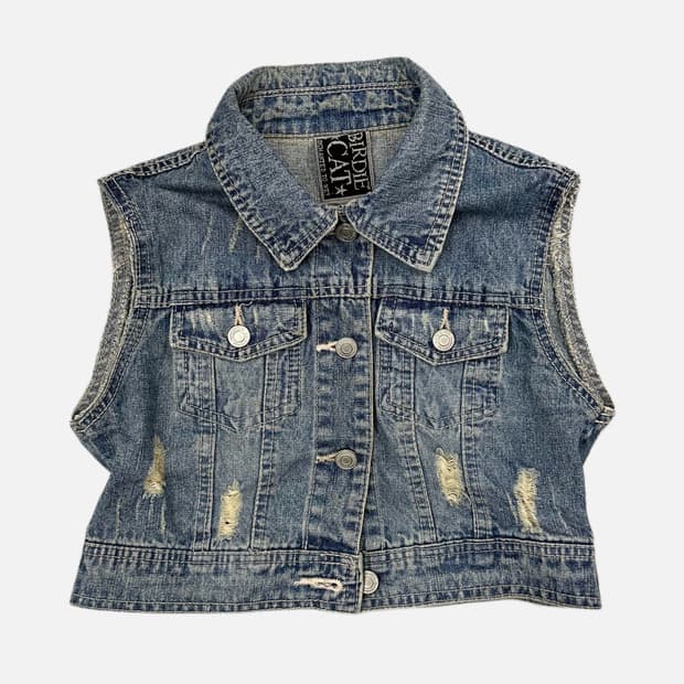 damage crop denim vest