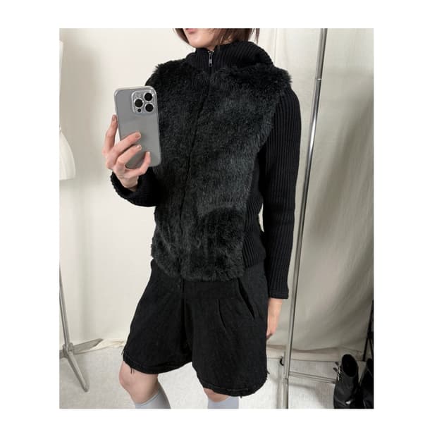 퍼 도킹 니트 후드집업