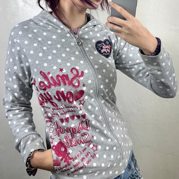 jpn 러블리 도트 후드집업
