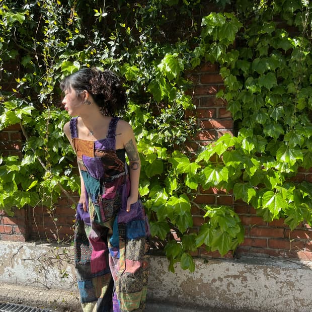 보라 히피 에스닉 패치워크 멜빵 점프수트