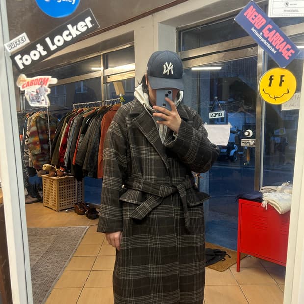 빔즈하트 체크 롱코트