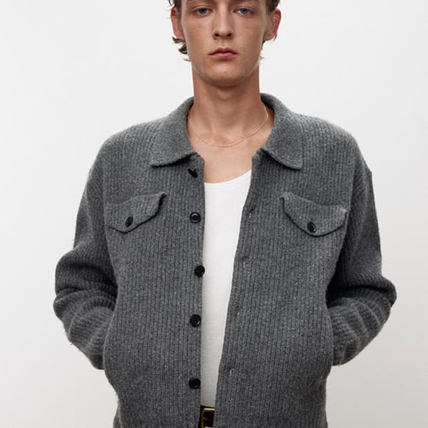 [L] 토니웩 니트 트러커 가디건 그레이 리브 울 코튼 메리노울
