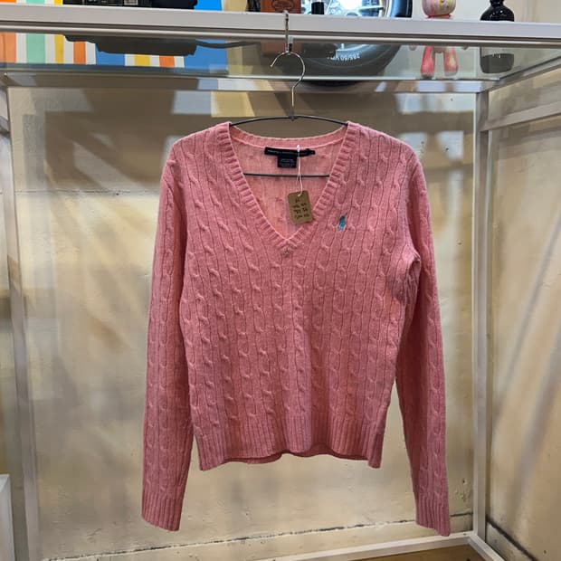 폴로 랄프로렌 케이블 니트 브이넥 스웨터 핑크 M