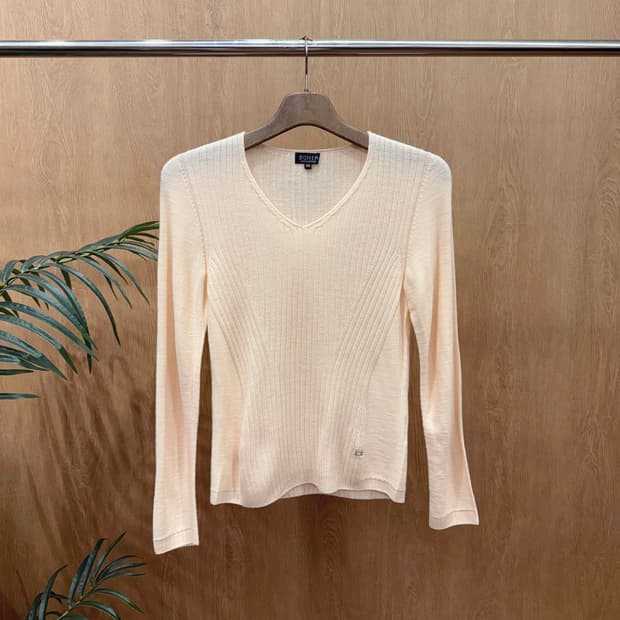 소니아 리키엘 브이넥 니트 라인 절개 디테일 슬림핍 아이보리