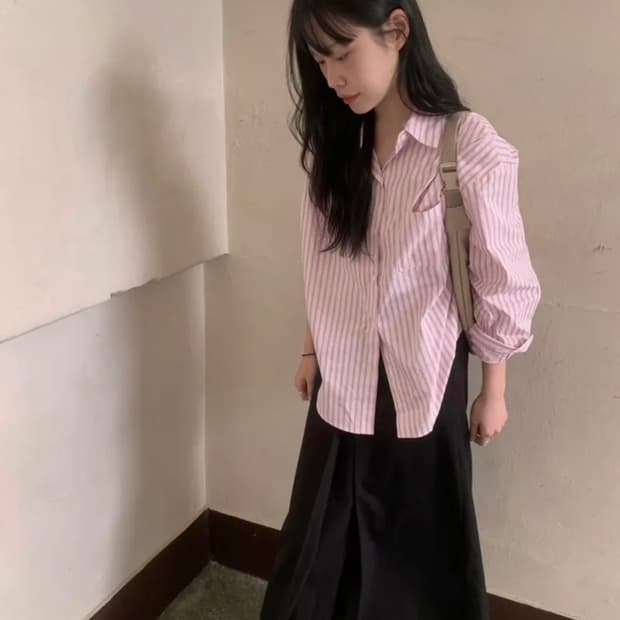 디플리 포켓 스트라이프 핑크 셔츠
