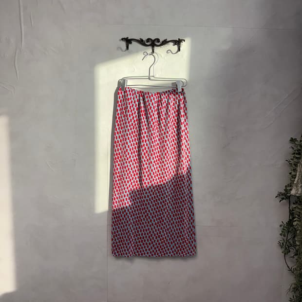 Blue red check stretch pleats skirt