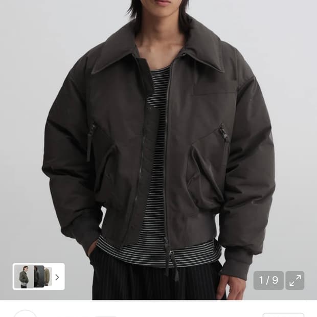 Dnsr 플라이트 크롭 덕다운 패딩 점퍼 카키