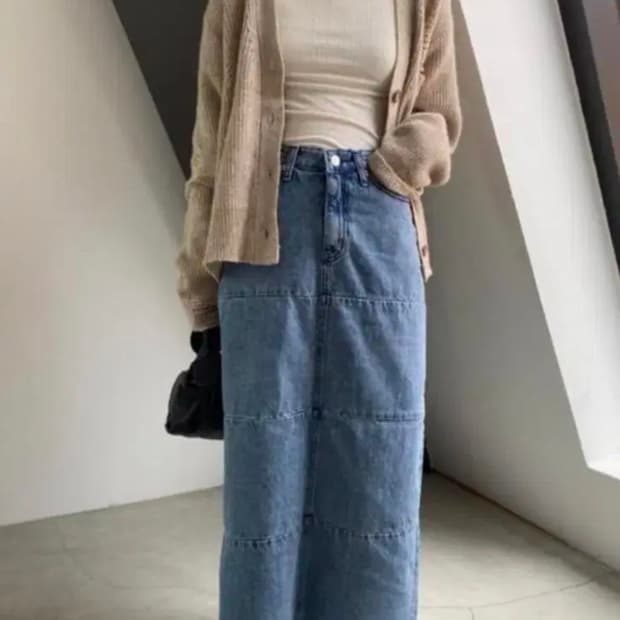 롱 데님스커트 청스커트 라룸 어텀 롱스커트 어리틀빗 매니크