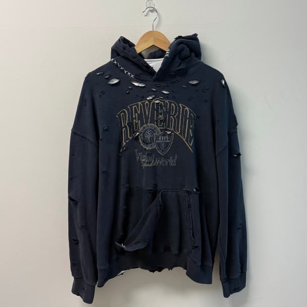 Distressed sashiko 90’s mood hoodie