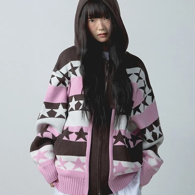 유희 스타 패턴 레이어드 니트 후드집업 가디건 팝니다 :)