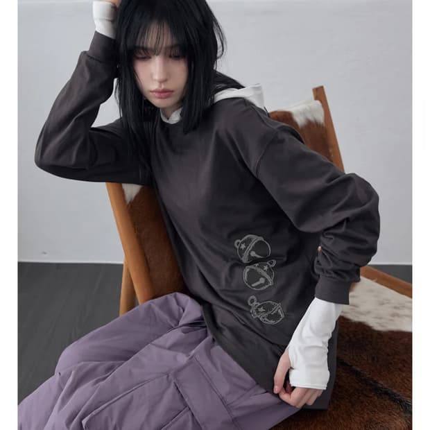 [새상품] rense 렌세 오버사이즈 벨 그래픽 티셔츠 챠콜