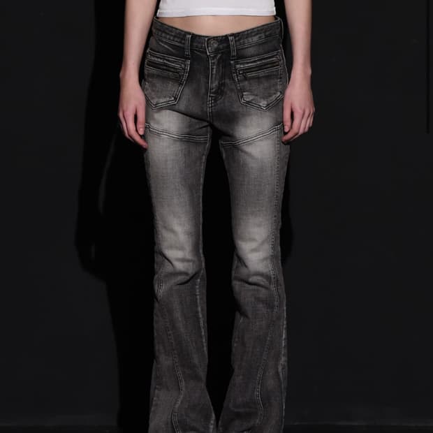 FRONT POCKET BOOTS CUT DENIM PANTS, GRAY