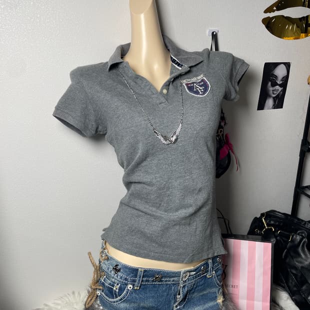 빈티지 아베크롬비 자수 카라 반팔티