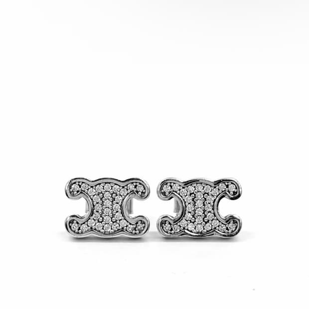 OS] 셀린느 여성 트리옹프 라인스톤 크리스탈 귀걸이 이어링 피니쉬 실버