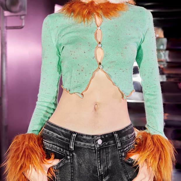 빈티지 민트 퍼 가디건 오리엔탈 갸루 펑크