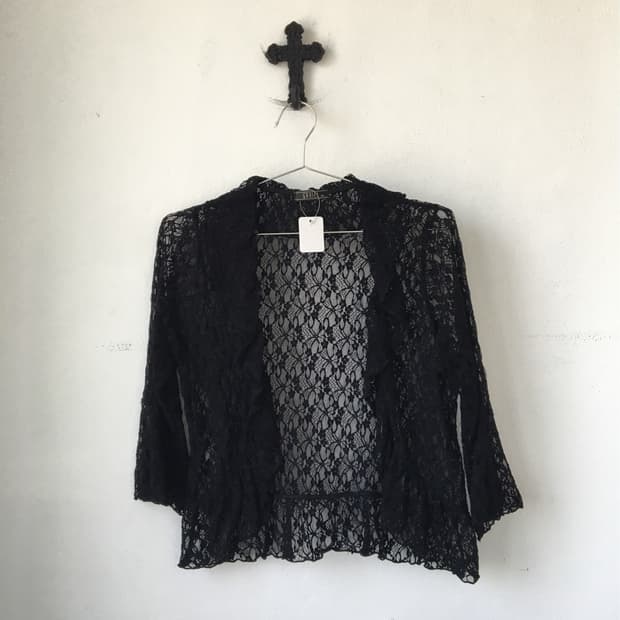 Lace frill open cardigan