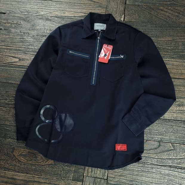 [칼하트 X 슬램잼](새상품)하프 집업 풀오버 셔츠 네이비 P01414