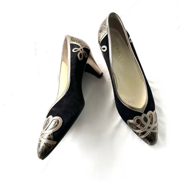 LANVIN gold applique suede shoes
