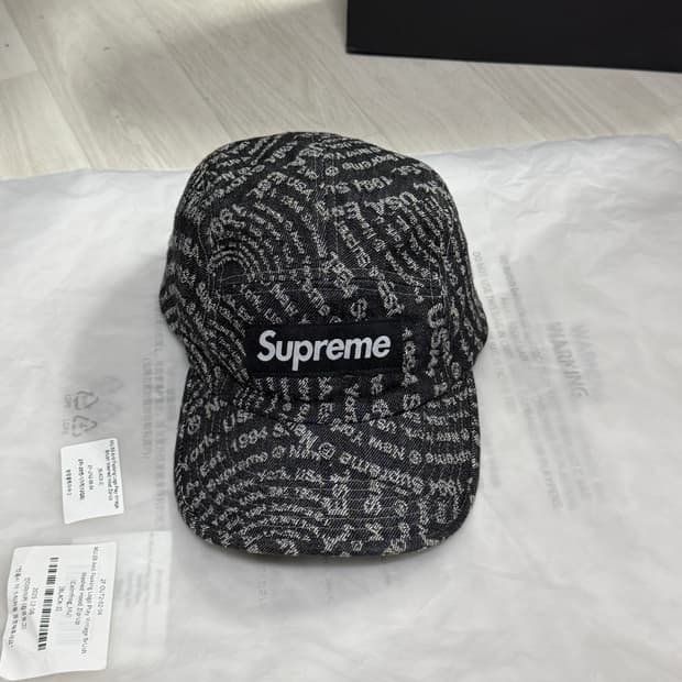 supreme 자카드 데님 캠프캡 블랙
