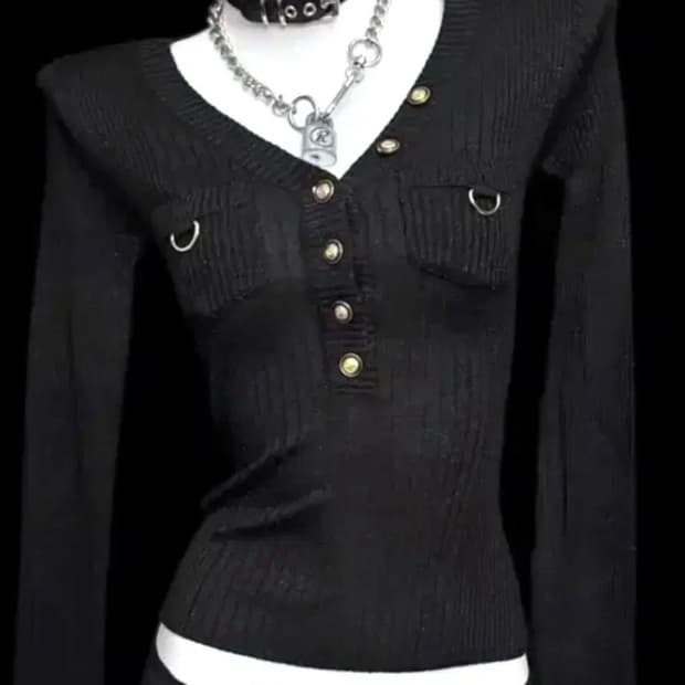 오네갸루 펑크 블랙 골지 긴팔티