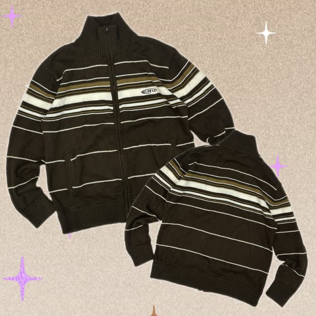 CRU 브라운 단가라 보헤미안 시티보이 집업 가디건 니트 빈티지 오버핏