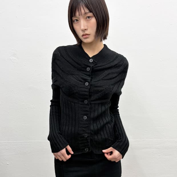 빈티지 리브드 패널 가디건
